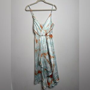 🧡 Petal & Pup Mint & Coral Asymmetrical Slip Dress – Size 8 (Like New)